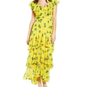 New Wayf Chelsea Yellow Floral V-neck Ruffle Tiered Maxi Dress
